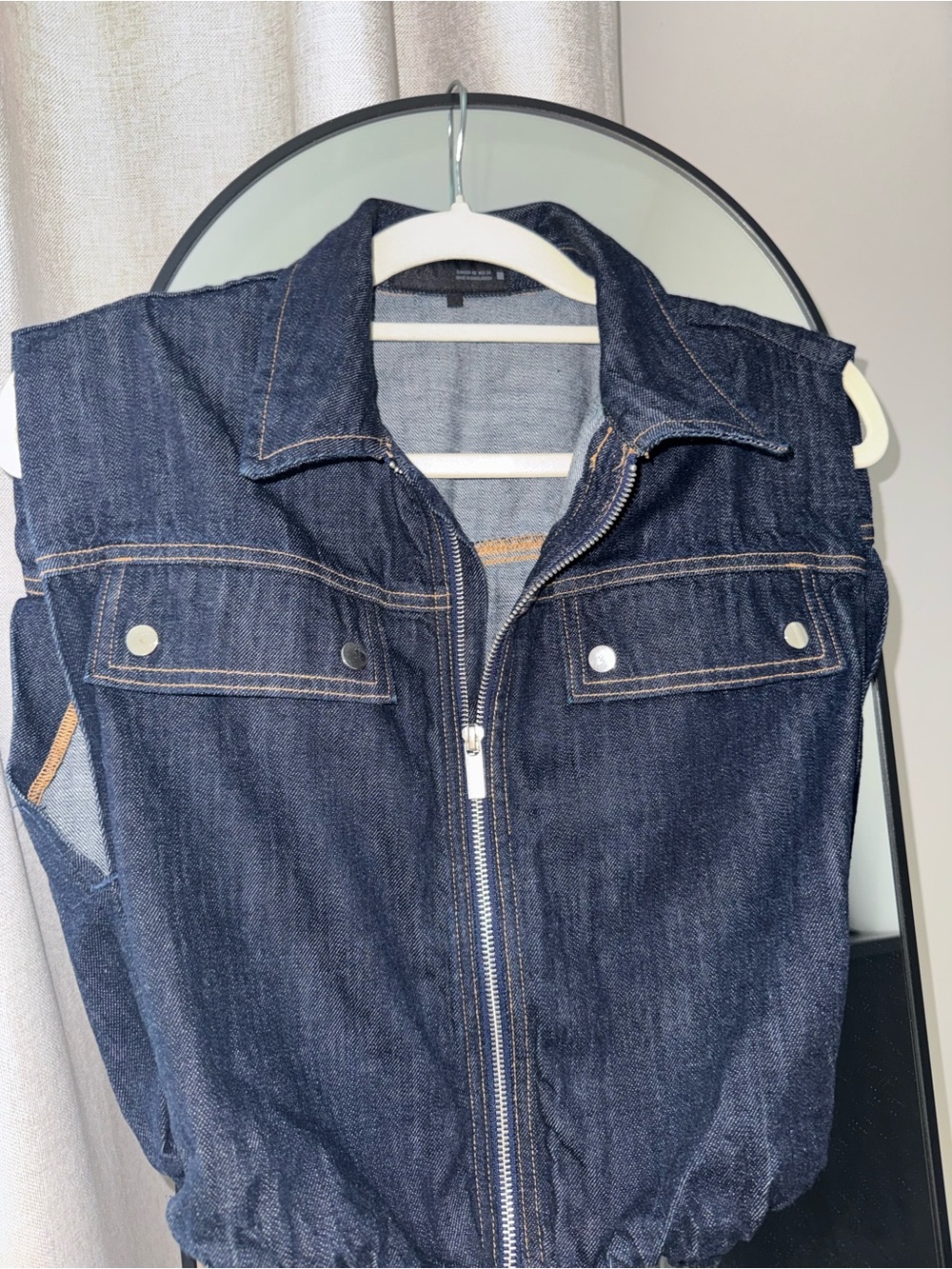Zara Dark Indigo Denim Jacket with Black Brand Label